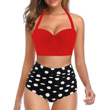 Load image into Gallery viewer, High Waist Bikini Leaf Print Swimsuit Women Push Up Swimwear Female Halter Bathing Suit Vintage Swimming Suit Women Vintage Underwire High Waist Swimsuit Two Pieces Halter Lace Up Adjustable Bikini Top
