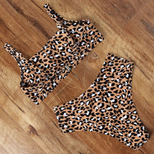 Load image into Gallery viewer, High Waist Bikini Leopard Bikini Women Push Up Swimsuit Women's Leopard Print Swimsuits High Waist Bikini Set 2 Piece Bathing Suits Women Printed Swimwear Tie Dye Summer Swim Beachwear

