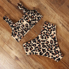 Load image into Gallery viewer, High Waist Bikini Leopard Bikini Women Push Up Swimsuit Women's Leopard Print Swimsuits High Waist Bikini Set 2 Piece Bathing Suits Women Printed Swimwear Tie Dye Summer Swim Beachwear
