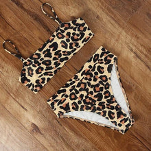 Load image into Gallery viewer, High Waist Bikini Leopard Bikini Women Push Up Swimsuit Women's Leopard Print Swimsuits High Waist Bikini Set 2 Piece Bathing Suits Women Printed Swimwear Tie Dye Summer Swim Beachwear
