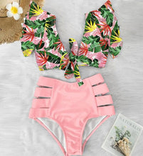 Load image into Gallery viewer, High Waist Bikini Ruffle Swimwear Women Print Swimsuit Push Up Bikinis Plus Size Bathing Suits Floral Beach Wear Bikini Swimsuits for Teen Girls
