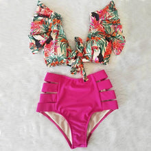 Load image into Gallery viewer, High Waist Bikini Ruffle Swimwear Women Print Swimsuit Push Up Bikinis Plus Size Bathing Suits Floral Beach Wear Bikini Swimsuits for Teen Girls
