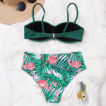 Load image into Gallery viewer, High Waist Bikini Set Women  Bikini Flower Swimwear Women High Waist Bikini Halter Two Piece Bathing Suits Tummy Control Swimsuit Push Up Swimwear Vintage Halter Neck Swimsuit Female Green Bathing Suit
