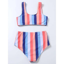 Load image into Gallery viewer, High Waist Bikini Striped Swimsuit Women Swimwear Women's Bathing Suit Triangle Bikini Low Waist Two Piece Swimsuit Female Push up Bikini Set Swimming Wear for Bathing Suit Swimsuits
