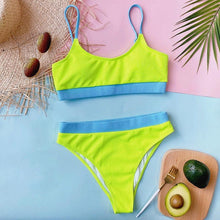Load image into Gallery viewer, High Waist Bikini Swimsuits Women Push Up Swimwear Ribbed Bathing Suit Strap  Bikinis Set Beachwear High Waist Bathing Suit Full Coverage Two Piece Swimsuit
