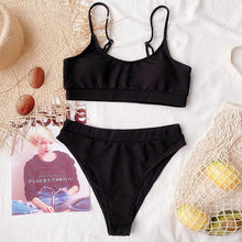 Load image into Gallery viewer, High Waist Bikini Swimsuits Women Push Up Swimwear Ribbed Bathing Suit Strap  Bikinis Set Beachwear High Waist Bathing Suit Full Coverage Two Piece Swimsuit
