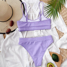 Load image into Gallery viewer, High Waist Bikini Swimsuits Women Push Up Swimwear Ribbed Bathing Suit Strap  Bikinis Set Beachwear High Waist Bathing Suit Full Coverage Two Piece Swimsuit

