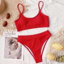 Load image into Gallery viewer, High Waist Bikini Swimsuits Women Push Up Swimwear Ribbed Bathing Suit Strap  Bikinis Set Beachwear High Waist Bathing Suit Full Coverage Two Piece Swimsuit
