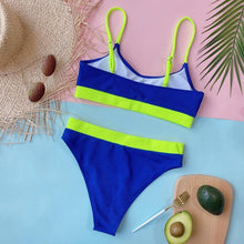 Load image into Gallery viewer, High Waist Bikini Swimsuits Women Push Up Swimwear Ribbed Bathing Suit Strap  Bikinis Set Beachwear High Waist Bathing Suit Full Coverage Two Piece Swimsuit
