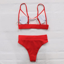 Load image into Gallery viewer, High Waist Bikinis Ribbed Swimwear Women Push Up Swimsuits Women's Scoop Neck Swimsuits High Waist Bikini Sets 2 Piece Bathing Suit Solid Strap Bathing Suit Female Set
