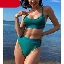 Load image into Gallery viewer, High Waist Bikinis Ribbed Swimwear Women Push Up Swimsuits Women's Scoop Neck Swimsuits High Waist Bikini Sets 2 Piece Bathing Suit Solid Strap Bathing Suit Female Set
