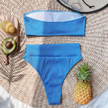 Load image into Gallery viewer, High Waist Bikinis Swimsuits Swimwear Women Black Strapless High Cut Bathing Suit Women  Beachwear Women's Scoop Neck Cut Out Front Lace Up Back High Cut One Piece Swimsuit
