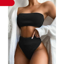 Load image into Gallery viewer, High Waist Bikinis Swimsuits Swimwear Women Black Strapless High Cut Bathing Suit Women  Beachwear Women's Scoop Neck Cut Out Front Lace Up Back High Cut One Piece Swimsuit
