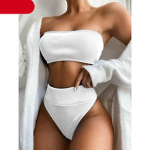 Load image into Gallery viewer, High Waist Bikinis Swimsuits Swimwear Women Black Strapless High Cut Bathing Suit Women  Beachwear Women's Scoop Neck Cut Out Front Lace Up Back High Cut One Piece Swimsuit
