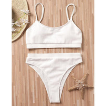 Load image into Gallery viewer, High Waist Bikinis Swimwear Women Push Up Swimsuits Solid High Waist Bikini Sets Sporty Two Pieces Swimsuit Scoop Neck Bathing Suits for Women Ribbed Bathing Suits High Cut Summer Beachwear
