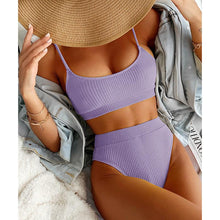 Load image into Gallery viewer, High Waist Bikinis Swimwear Women Push Up Swimsuits Solid High Waist Bikini Sets Sporty Two Pieces Swimsuit Scoop Neck Bathing Suits for Women Ribbed Bathing Suits High Cut Summer Beachwear
