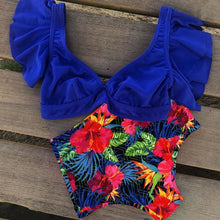Load image into Gallery viewer, High Waist Ruffled Bikini Set Flounce Swimwear Women Two Pieces Swimsuit Swimsuit for Women Two Pieces Bathing Suits Tummy Control Flounce Top with High Waist Bottom Floral Beachwear V-neck Bathing Suit
