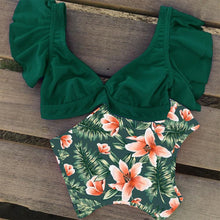 Load image into Gallery viewer, High Waist Ruffled Bikini Set Flounce Swimwear Women Two Pieces Swimsuit Swimsuit for Women Two Pieces Bathing Suits Tummy Control Flounce Top with High Waist Bottom Floral Beachwear V-neck Bathing Suit
