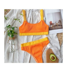 Load image into Gallery viewer, High Waist Swimwear Bikini Women's Swimsuits Women's Halter Self Tie High Waist Two Piece Bikini Set Swimsuits Push Up Bikini Shiny Splicing Bikinis High Cut Bathing Suits
