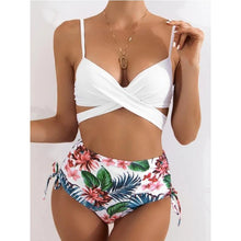 Load image into Gallery viewer, High-Waist Swimwear Set Summer Floral Print Bikini Swimsuit Beachwear Women  Push-Up Bathing Suit Tie Dye 3 Pieces Strings High Cut Bikini Set Bathing Suits
