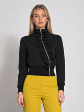 Load image into Gallery viewer, Highneck Scuba Assymetrical Ruffled Zip Jacket
