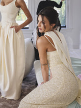 Load image into Gallery viewer, Raizel Gold Beaded Sequin Bodycon Gown with Scarf
