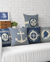 Load image into Gallery viewer, Home Decorative Pillows Mediterranean Pillow Cover Blue Anchor Navigation Compass Sailboat Pillowcase Decorative Cushion Cover For Home Cover Sea Blue Compass Marine Ship Linen Pillow Case Cushion Cover 45x45CM
