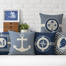 Load image into Gallery viewer, Home Decorative Pillows Mediterranean Pillow Cover Blue Anchor Navigation Compass Sailboat Pillowcase Decorative Cushion Cover For Home Cover Sea Blue Compass Marine Ship Linen Pillow Case Cushion Cover 45x45CM

