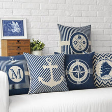Load image into Gallery viewer, Home Decorative Pillows Mediterranean Pillow Cover Blue Anchor Navigation Compass Sailboat Pillowcase Decorative Cushion Cover For Home Cover Sea Blue Compass Marine Ship Linen Pillow Case Cushion Cover 45x45CM
