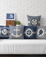 Load image into Gallery viewer, Home Decorative Pillows Mediterranean Pillow Cover Blue Anchor Navigation Compass Sailboat Pillowcase Decorative Cushion Cover For Home Cover Sea Blue Compass Marine Ship Linen Pillow Case Cushion Cover 45x45CM
