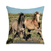 Load image into Gallery viewer, Horse Pattern Pillow Cover Running Horses Cotton Linen Square Cushion Cover Standard Pillowcase for Men Women Home Decorative Sofa Armchair Bedroom Livingroom Farmhouse 45x45CM
