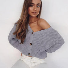 Load image into Gallery viewer, Hot Look Stylish Women's Knitted Cardigans Sweater Fashionable Autumn Long Sleeve Loose Coat Casual Button Thick V Neck Solid Female Tops
