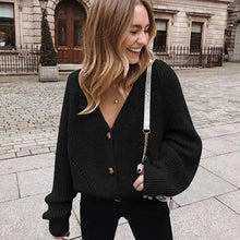 Load image into Gallery viewer, Hot Look Stylish Women's Knitted Cardigans Sweater Fashionable Autumn Long Sleeve Loose Coat Casual Button Thick V Neck Solid Female Tops
