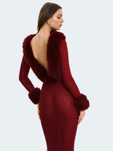 Load image into Gallery viewer, Mellie Burgundy Regular-Length Rhinestone Mesh Low Back Mermaid Gown
