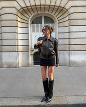 Load image into Gallery viewer, Vintage 90s Oversized Leather Bomber Jacket ,Distressed Black Real Leather Jacket,  Parisian Street Style Women’s Outerwear.

