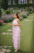 Load image into Gallery viewer, Haltered Sliding Ruffle Layered Hem fit and flare tutu ankle length tulle prom dress

