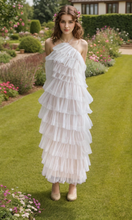 Load image into Gallery viewer, Haltered Sliding Ruffle Layered Hem fit and flare tutu ankle length tulle prom dress
