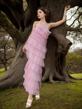 Load image into Gallery viewer, Haltered Sliding Ruffle Layered Hem fit and flare tutu ankle length tulle prom dress
