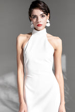 Load image into Gallery viewer, Elegant Haltered Hallowed Back Satin wedding dress thigh Split mini wedding dress
