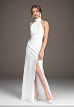Load image into Gallery viewer, Elegant Haltered Hallowed Back Satin wedding dress thigh Split mini wedding dress
