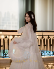Load image into Gallery viewer, Luxury thick turkey feather fringe long bridal robe set with night gown
