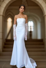 Load image into Gallery viewer, Greece Goddess Spaghetti-straps Stretchy Satin wedding dress small train little white dress
