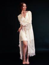 Load image into Gallery viewer, Silky Chiffon Trimmed Lace Long Lingerie Robe with Nightgown
