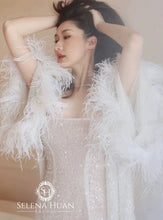 Load image into Gallery viewer, Ostrich Feather sequin mesh long robe dress with nightgown pink ivory-next day shipping
