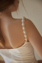 Load image into Gallery viewer, Goddess Style Pearl Beaded Spaghetti-straps Mermaid Satin wedding dress small train
