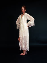 Load image into Gallery viewer, Silky Chiffon Trimmed Lace Long Lingerie Robe with Nightgown

