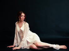 Load image into Gallery viewer, Silky Chiffon Trimmed Lace Long Lingerie Robe with Nightgown
