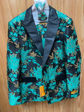Load image into Gallery viewer, Luxury Green/Black/Gold Floral 2-Piece Modern Fit Suit
