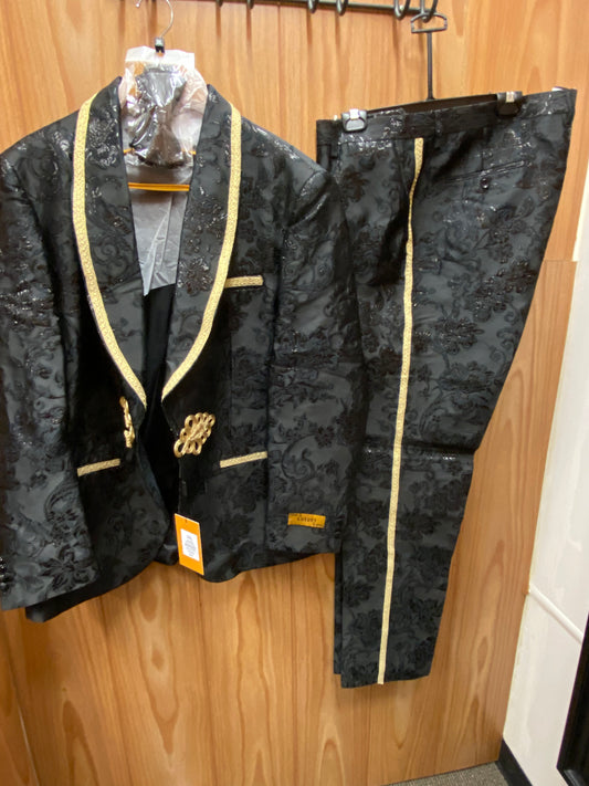 Luxury Black/Gold Floral 2-Piece Modern Fit Suit