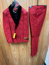 Load image into Gallery viewer, Alberto Nardoni Red/Black Lace Print 2-Piece Slim Fit Suit
